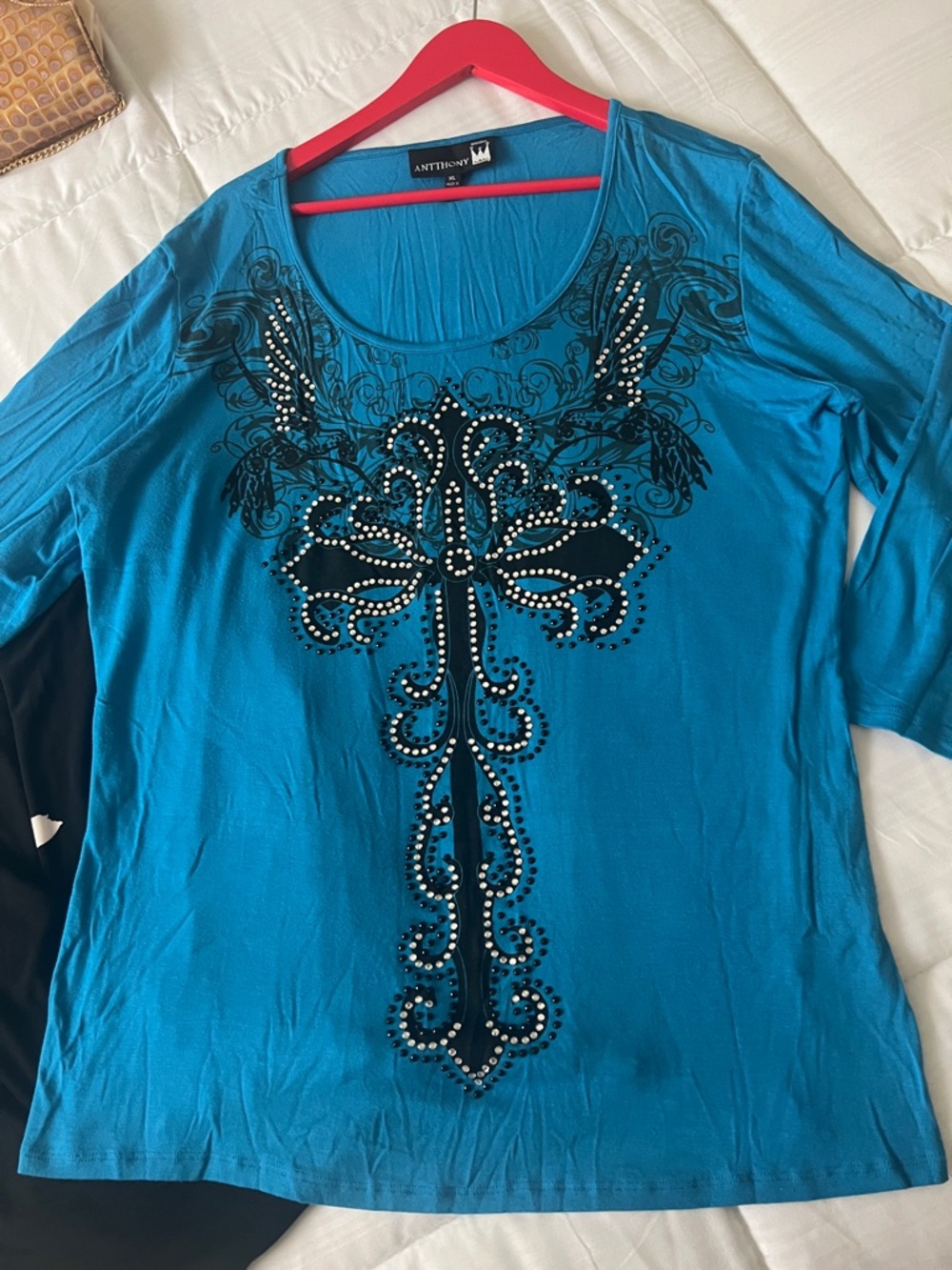 Anthony Richards Teal Long-Sleeve Scoop Neck Embellished Top